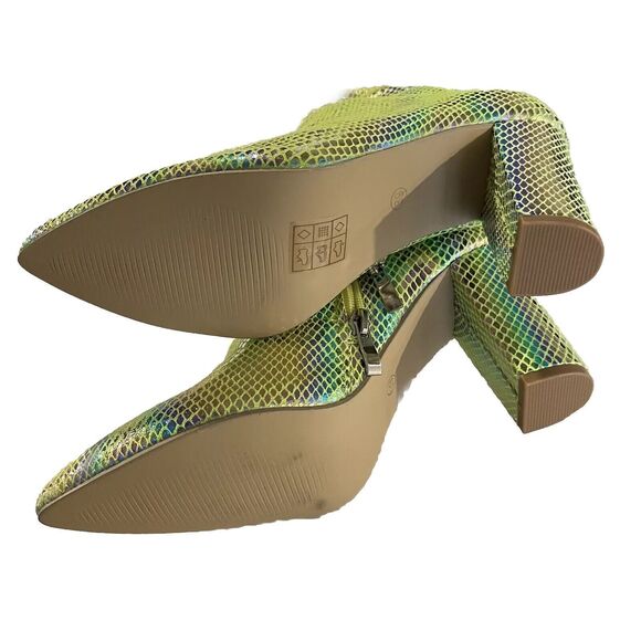 Womens Rainbow Snake Embossed Pointed Toe Block Heel Boot 8.5 - Picture 4 of 6